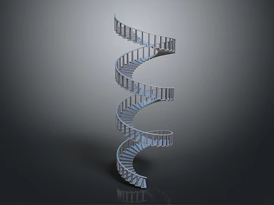 Elegant Modern Spiral Staircase With Sleek Metal Railings And Light Colored Steps 3d model