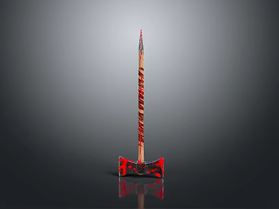 Traditional Axe Weapon with Red Black Patterned Handle and Sharp Blade 3d model