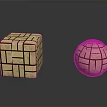 Architectural Geometric Models Cube And Sphere With Beige Grid Texture And Red Lines
