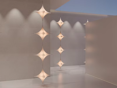Modern Star Shaped Chandeliers Hanging In Minimalist Indoor Space With Soft Lighting 3d model
