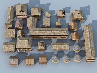 Traditional Thatched Roof Building Models With Various Shapes Sizes And Designs 3d model
