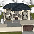 Two Story Detached Villa With White Exterior Front Porch Green Trees And Brick Driveway