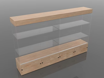 Modern Display Shelf With Wooden Top And Bottom Transparent Glass Shelves Multiple Layers 3d model