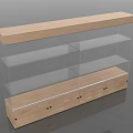 Modern Display Shelf With Wooden Top And Bottom Transparent Glass Shelves Multiple Layers