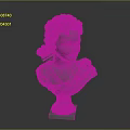 White Classical Female Bust Sculpture With Curly Hair Drapery And Pedestal Base