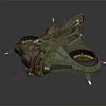 3D Rendered Green Sci Fi Spaceship With Large Circular Thrusters And Complex Mechanical Details
