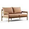 Modern Minimalist Multi Seater Sofa With Beige Fabric Cushions Striped Backrest And Wooden Frame