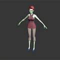 3D Character Model With Pink Hair Red Sleeveless Top Beige Pants And Blue Shoes
