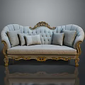 Elegant Light Gray European Style Sofa With Golden Carvings And Decorative Throw Pillows
