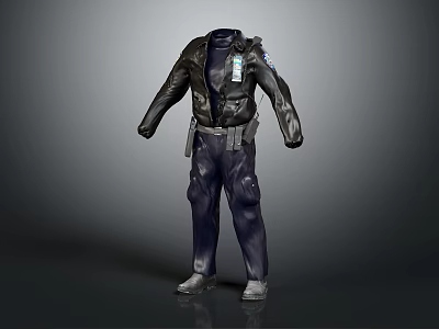 Black Leather Jacket With Dark Pants Tactical Outfit And Utility Belt Details 3d model