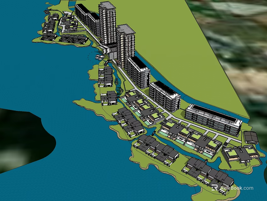 Waterfront Master Plan With High Rise Low Rise Buildings And Green Spaces 3d model 