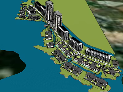 Waterfront Master Plan With High Rise Low Rise Buildings And Green Spaces 3d model