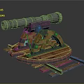 Vintage Cannon Style Decorative Ornament Set With Metal Barrel Wooden Carriage And Rail Base