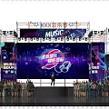 Dance Hall Stage With Purple Lighting Music Festival Party Atmosphere And Sound System