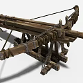 Ancient Medieval Siege Weapon With Wooden Frame Chains Ropes And Wheels