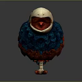 Colorful 3D Bird With Open Beak Yellow Eyes Red Feet Blue Red Feathers Dark Background