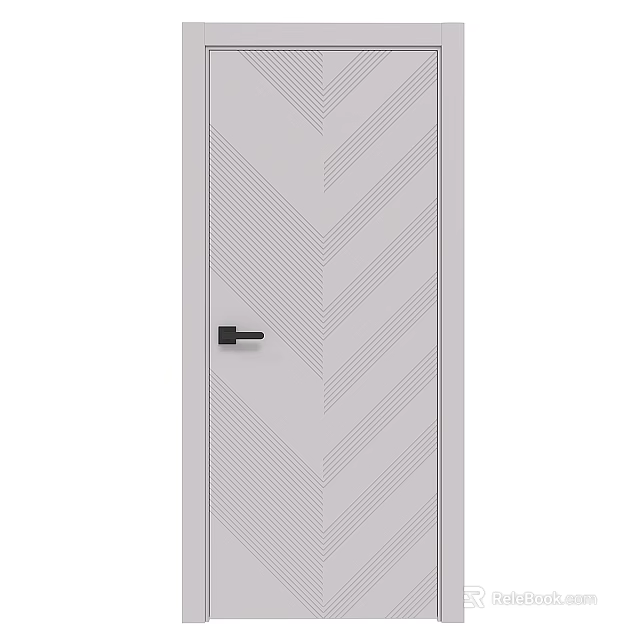 Gray Hinged Door With Herringbone Pattern And Black Door Handle Design 3d model 