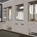 Elegant Modern Walk-in Closet Interior With White Cabinets Gold Frames Dressing Table And Wooden Floor