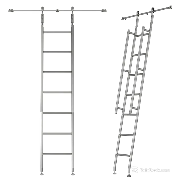 Two Sturdy Metal Staircases With Multiple Steps And Side Support Rails 3d model 