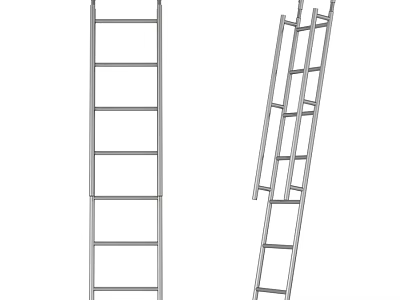 Two Sturdy Metal Staircases With Multiple Steps And Side Support Rails 3d model