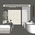 Modern SPA Sauna Interior Relaxation Space With Massage Bed Freestanding Bathtub And Decorative Plants
