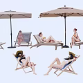 Outdoor Lounge Chairs With Umbrellas For People Relaxing In Sunlit Space 3d model