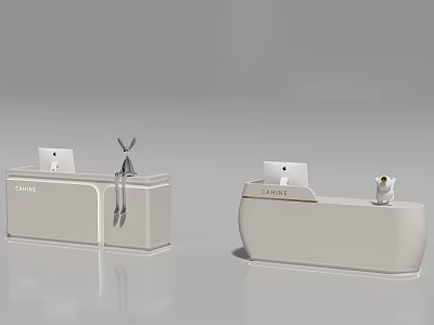Modern Double Front Desk Backdrop With Sleek Light Beige Design And Decorative Ornaments 3d model