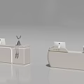 Modern Double Front Desk Backdrop With Sleek Light Beige Design And Decorative Ornaments