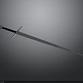 Sharp Long Sword With Silver Blade And Black Hilt On Gray Background