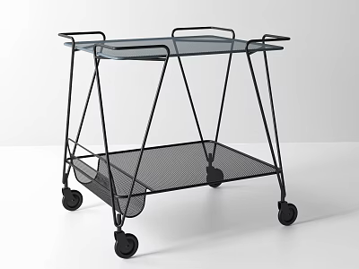 Commercial Mobile Cart with Black Metal Frame Transparent Top Shelf Mesh Lower Shelf for Business 3d model