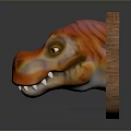 Red Yellow Dinosaur Skull Decorative Piece With Wooden Frame And Detailed Eye
