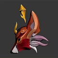 Ornate Fox Mask With Golden Decorations Red Pink Ears And White Fur Elegant Costume Accessory