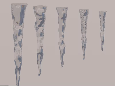 Transparent Blue Tinted Icicles With Various Shapes Arranged On Gray Background 3d model
