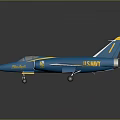 Blue and Yellow US Navy Model Jet Airplane with Yellow Stripes on Wings and Tail