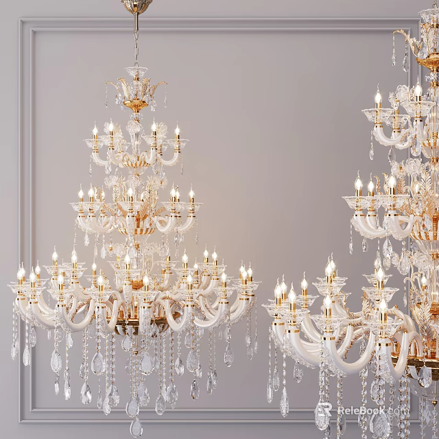 Elegant Crystal Chandeliers With Golden Frame And Sparkling Crystal Pendants 3d model 