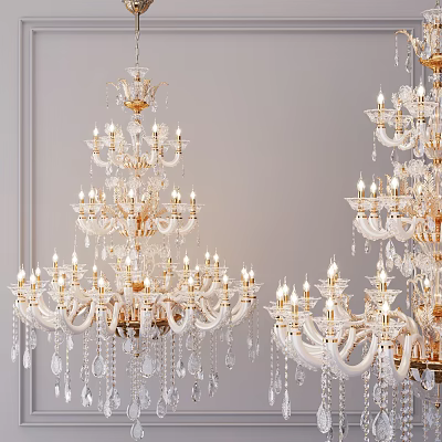 Elegant Crystal Chandeliers With Golden Frame And Sparkling Crystal Pendants 3d model