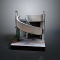 Architectural Model Featuring Spiral Staircase With Detailed Steps And Concrete Platform