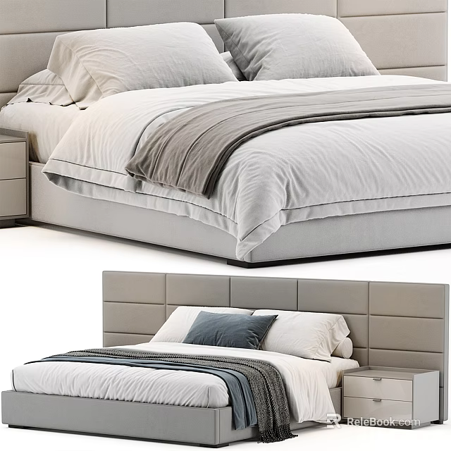 Elegant Double Bed With Stylish Headboard Cozy Bedding And Side Nightstand 3d model 