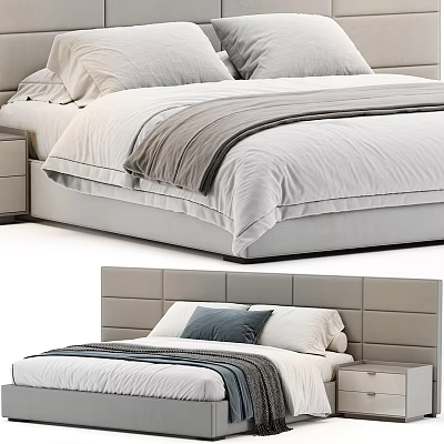 Elegant Double Bed With Stylish Headboard Cozy Bedding And Side Nightstand 3d model