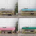 Colorful Sofa Bench With Golden Metal Frame Shoes Magazine And Green Plant Decor