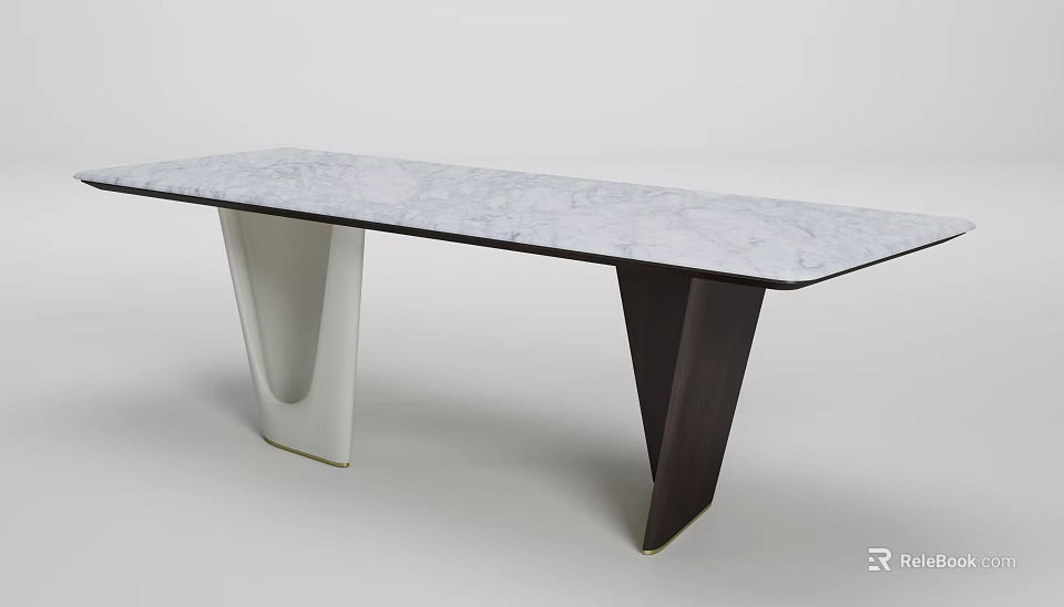 Modern Dining Table Featuring Marble Tabletop And Contrasting White Dark Brown Legs 3d model