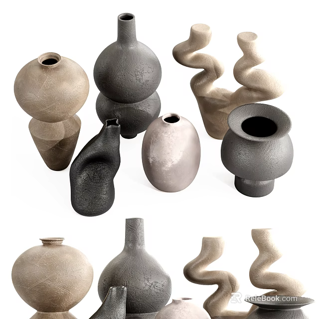 Decorative Ceramic Vessels With Various Shapes And Neutral Colors For Home Decor 3d model 