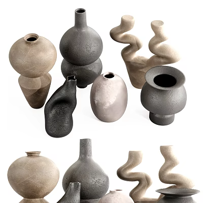 Decorative Ceramic Vessels With Various Shapes And Neutral Colors For Home Decor 3d model