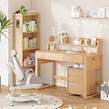 Premium Natural Wood Kids Study Desk With Storage Shelves And Comfortable Adjustable Learning Chair