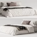 Modern Double Bed With White Linen Sheets Brown Pillows And Minimalist Headboard Design