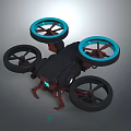 Futuristic Drone With Four Propellers Two Blue Rings And Black And Red Body Design