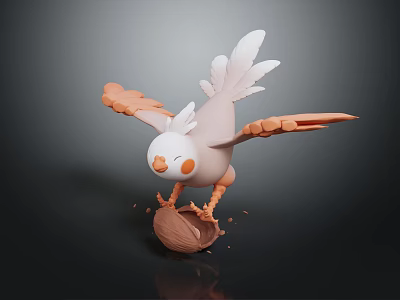 Cute Cartoon Bird With Orange White Wings Standing On Broken Eggshell 3d model