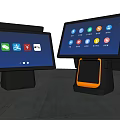 Modern Commercial POS Terminals With Dual Screens And Payment Icons