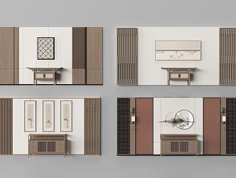 New Chinese Restaurant Background Wall Wood Decorative Background Wall Box Background Wall 3d model