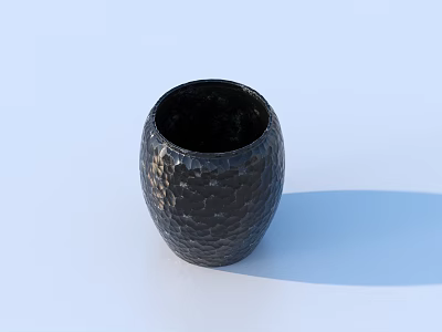 Black Ceramic Vessel With Hammered Texture In Modern Design On Light Blue Background 3d model